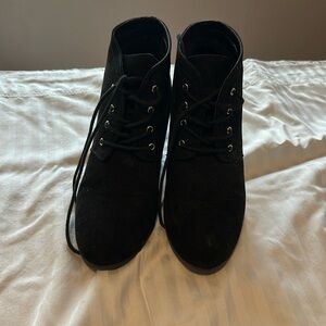 Black Suede Lace Up Ankle Booties